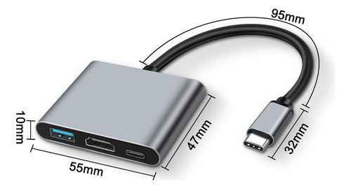 Hub Adaptador Usb Tipo C 3 En 1 Hdmi Mac