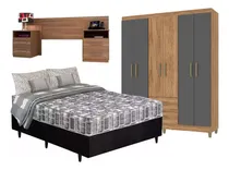 Comprar Combo Dormitorio Sommier 2 Plazas Ropero Respaldo Mesa D Luz