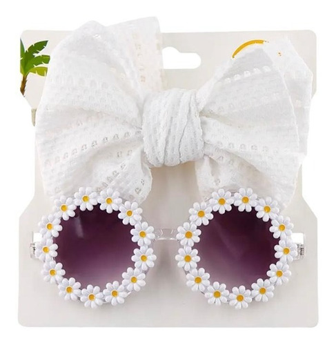 Conjunto Accesorios Margaritas Niña Bebe Moño Y Lentes 2 Pz.