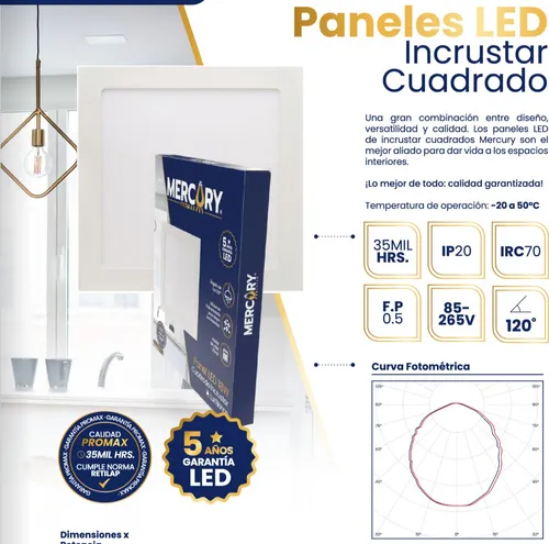 Panel Led 30w Incrustar Certificada Cuadrado 29,5cm X6 Und