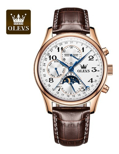 Olevs Reloj Cronógrafo Mecánico Con Fase Lunar Para Hombre