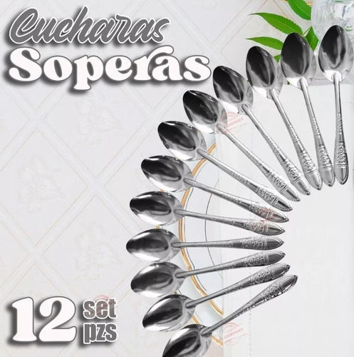 Set 12 Piezas Cucharas Soperas Acero Inoxidable Cubiertos