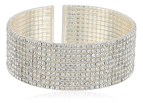Anne Klein Classics Silvertone Pulsera De Puño De Cristal