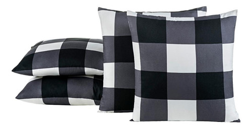 Kit 4 Almofadas Cheias Decorativa Estampada Sala Sofá Preto