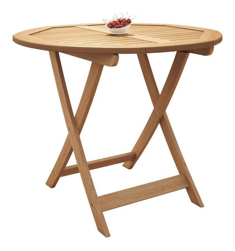Mesa Dobrável Em Madeira Maciça Redonda 90cm Gj