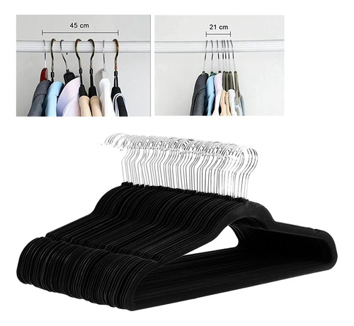 Pack De 24 Perchas De Terciopelo Shoppy Antideslizantes Ultralivianas Color Negro Organizacion Ropa Hogar Comercio 