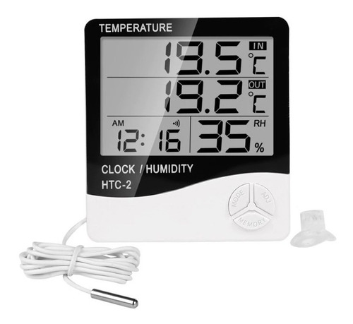 Termohigrometro Htc-2 Temperatura Y Humedad Con Cable, Reloj