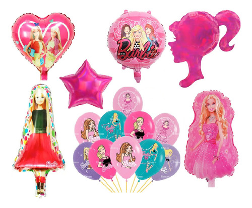 Set Globos Barbie Fiesta De Cumpleaños Niña 16pz