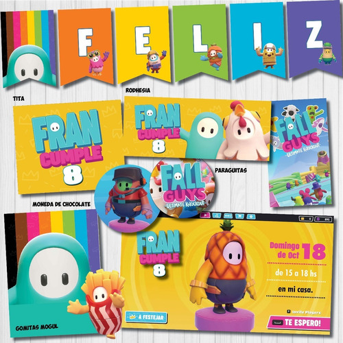 Kit Imprimible Personalizado Fall Guys Candy Deco Invitacion