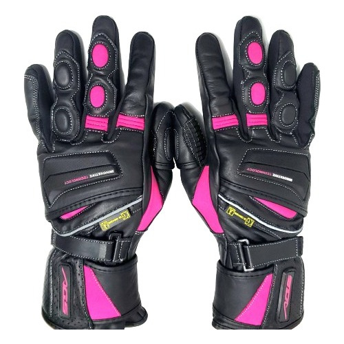 Guantes Moto Cuero Negro Rosado Con Touch - Gkmotos.uy