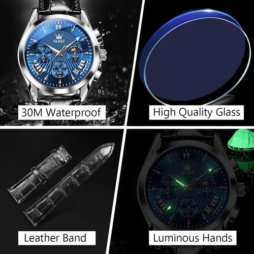 Olevs Reloj Redondo Para Hombre Con Esfera Grande, Correa De