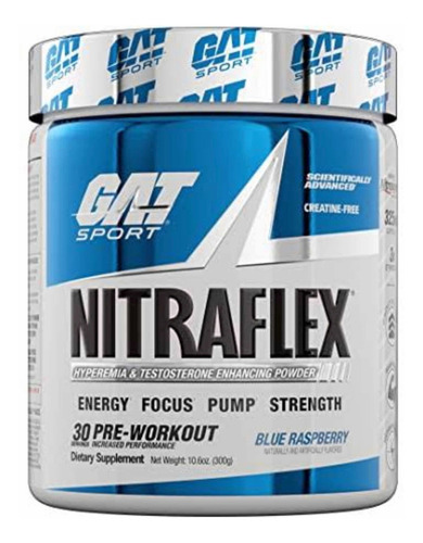 Suplemento en polvo GAT Sport Advanced Pre-Workout Nitraflex aminoácidos sabor blue raspberry en pote de 300g