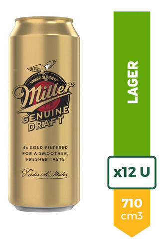 Cerveza Miller Genuine Draft Lata 710ml Pack X12 La Barra