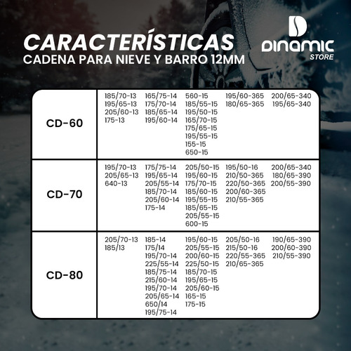 Imagen 7 de 9 de Cadenas Para Nieve Y Barro 12mm Rodado 13 14 15 16 17 Auto