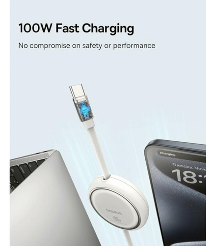 Baseus Usb-c Mini Cable De Carga Retráctil De 100 W, Blanco