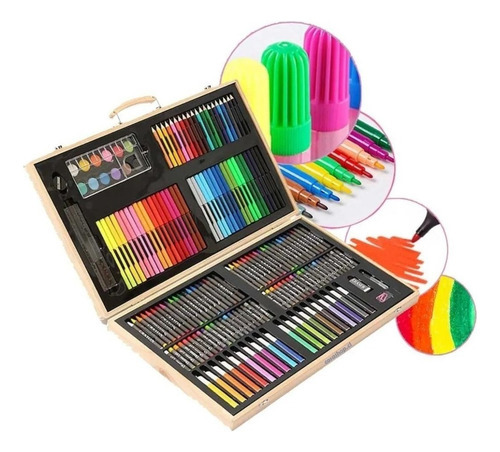 Set De Arte 180 Pcs Lapices Para Colorear Maleta De Madera