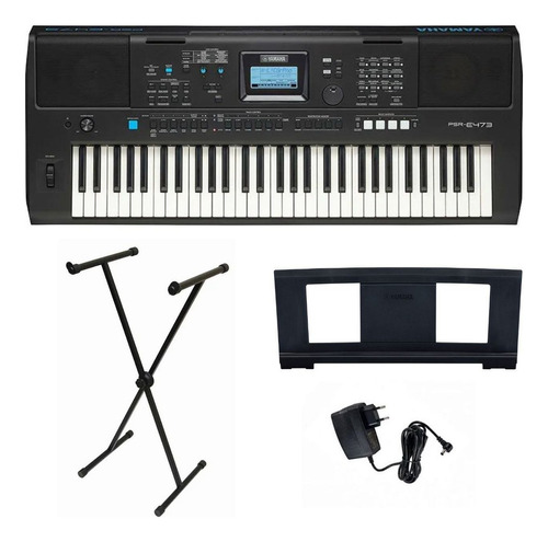 Kit Teclado Yamaha Psr-e473 Preto 61 Teclas +suporte