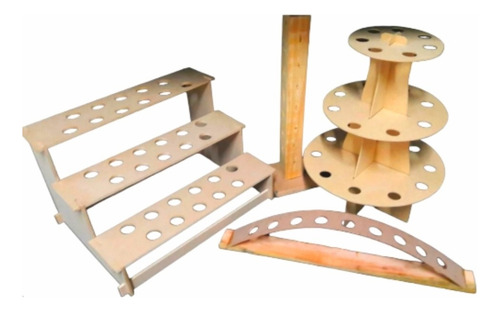 Bases Mesa De Dulces Y Repostería Kit 4pz Portacono Leag(55) Madera Natural