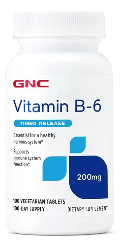 Vitamina B6 200 Mg Gnc 100 Tabletas Vegetarianas Sabor Neutro