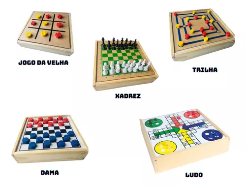 Conjunto Jogos 5x1 - Dama Trilha Jogo Da Velha Xadrez Ludo