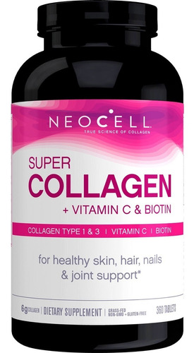 Imagen 1 de 8 de Neocell, Súper Colágeno + Vitamina C Y Biotina. 360 Tabletas