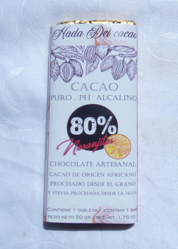 Tableta De Chocolate 80% Cacao Sin Azucar Stevia Keto Vegano