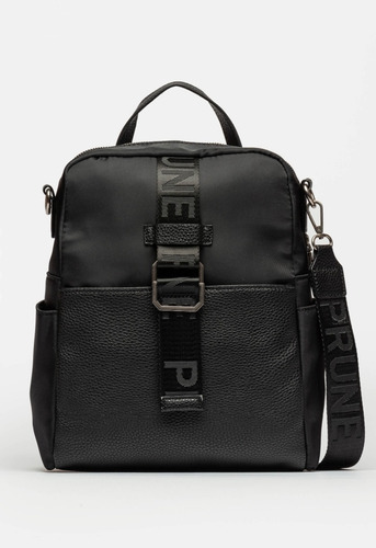 Mochila Mujer Dama Ana Prune Nylon Con Bolsa Negro Liso