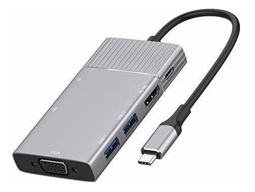 Hub Usb C 8 En 1 Hdmi/vga/usb/lector Micro-sd/tf Gris.