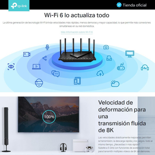 Imagen 6 de 10 de Tp-link, Router Gigabit Wifi 6 Dual Band Ax5400, Archer Ax72
