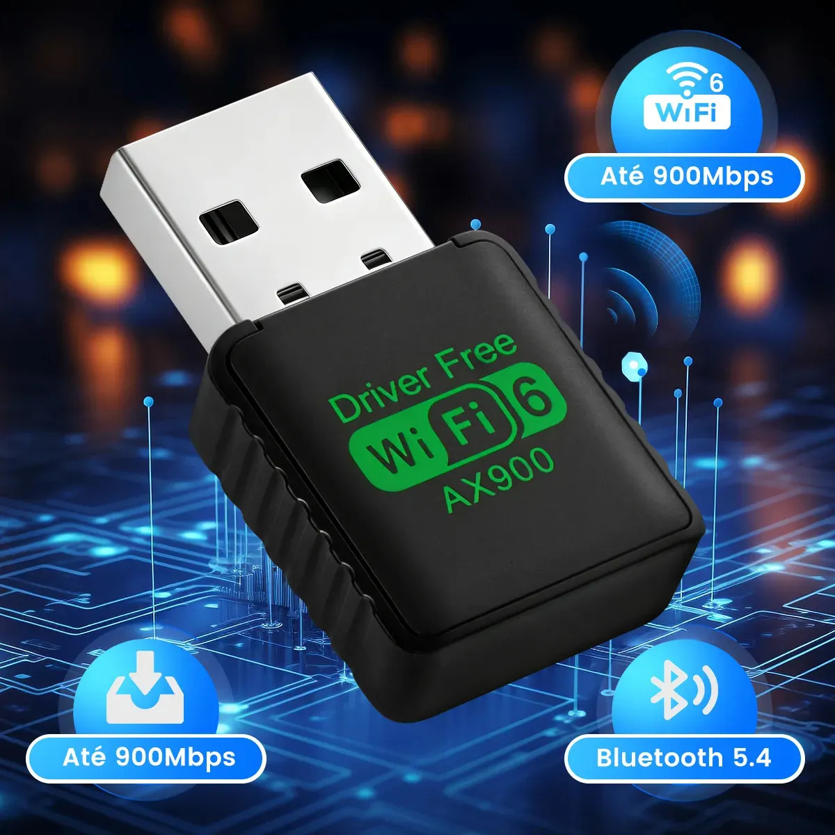 Adaptador USB WiFi 6 Bluetooth 5.4 AX900 900Mbps Dual Band FORESTORY