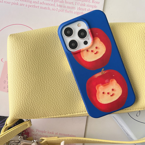 Funda De Teléfono Coreana Ins Klein Azul Con Estampado De Oso De Manzana, Encantadora Y Moderna Para iPhone 16, 15, 14, 13 Pro Max, Funda Trasera C