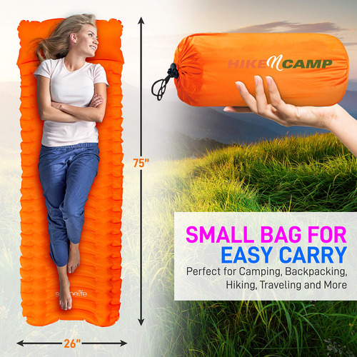 Colchón De Aire Para Mochilero Impermeable Y Ligero Naranja Naranja