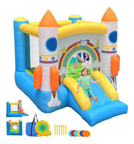 Castillo Inflable Infantil Cohete Brincolín+inflador Eléctri Lona De Salto Agua