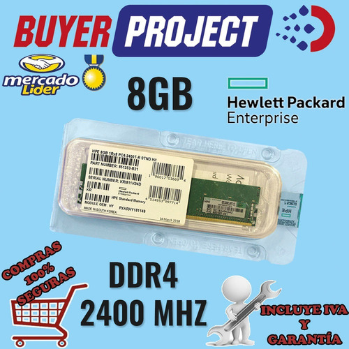 Imagen 2 de 5 de Memoria Servidor Hp Proliant 8gb 1rx8 Ddr4 Pc4-19200 2400 R.