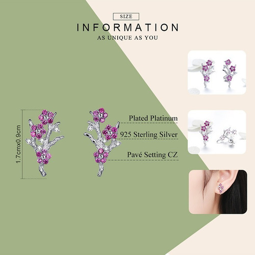 Aretes Flor De Sakura Plata Esterlina S925 Con Zirconias