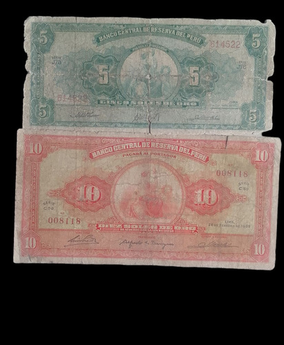 Billetes Perú 5 Y 10 Soles De Oro 1963-65