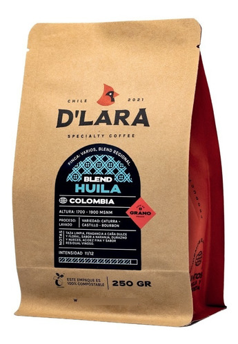 Café D'lara - Blend Huila - Colombia 250g  En Grano Entero