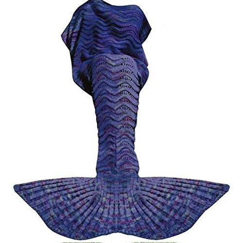 Manta Sirena Crochet Suave, 71 X 35 Pulgadas, Azul