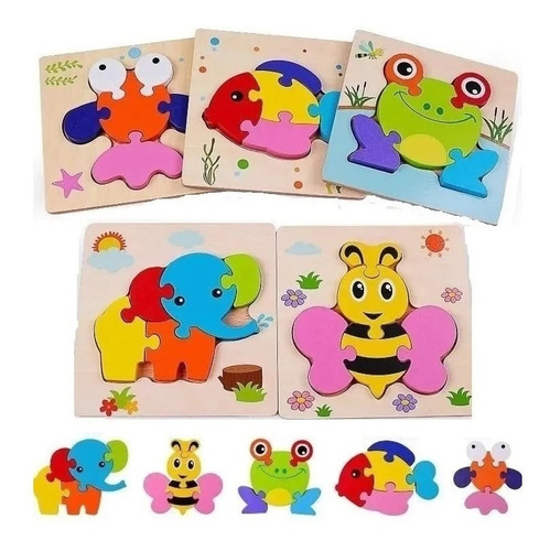 Puzzle Pack 4 De Madera Pato Mariposa Leon Pez Auto Hamelin 