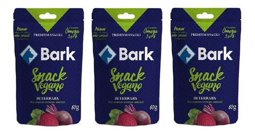 Bark Snack Vegano P/ Cães Beterraba 60g Kit 3 Unidades