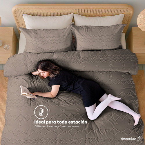 Juego de Funda Para Edredon Duvet con Textura Dreamlab, Tamaño Queen, Color Arena