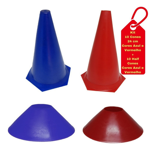 Kit C/10 Cones 24cm Azul Vermelho+10half Cones Azul Vermelho