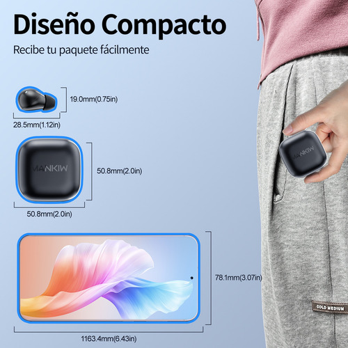 Audífonos Intraurales Inalámbricos Bluetooth 5.3 Mankiw D06 Color Negro