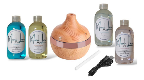 Humidificador Aromatizador Ultrasónico Madera+ 4 Esencias  