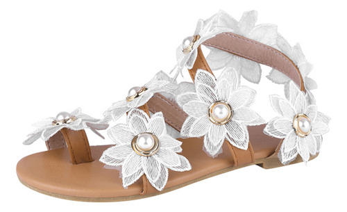 Sandalias Planas Con Estampado Floral De Perlas Para Mujer,