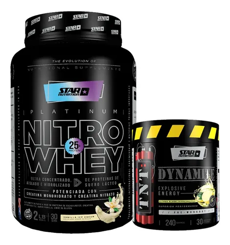 comprar Star Nutrition Nitro Whey X2lb + Dynamite Pre Entreno X240gr Sabor Vainilla Y Citrus Slush