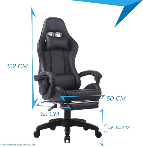 Ergonomic High Back Gaming Chair With Pu Leather, Adjustable Negro Cuero Sintético