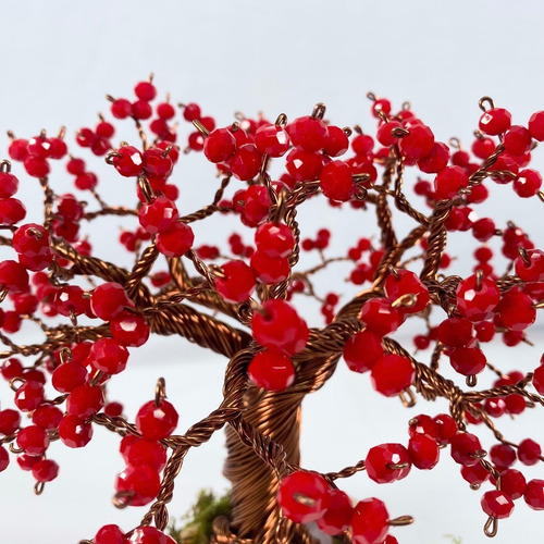 Árbol Bonsai De Alambre Artificial Cristales Facetado Rojo