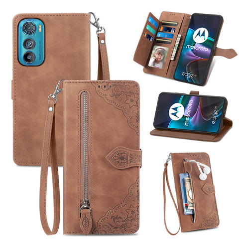 Funda De Piel Con Cierre Abatible Para Moto G8 Play/one Macr