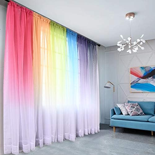 Cortina Degradada Azul Semitransparente, Juego De Cortinas P